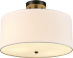 Globe Electric 61272 Maria 1-Light Flush Mount Ceiling Light, Dark Bronze, White Fabric Shade,Brown, Bulb Not Included