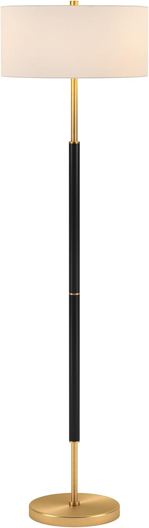 Henn&Hart 2-Light Floor Lamp with Fabric Shade in Matte Black/Brass/White, Floor Lamp for Home Office, Bedroom, Living Room, 61" Tall