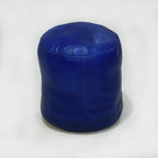 Round Shaped Goat Leather Handmade Eco-Friendly Blue Pouf - 16" x 16" x 16", Plain Solid, Recycled Foam With Fibre Fill Stuffed, Leather Seating PF12