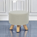 Asense Small Round Ottoman Foot Rest Stool Fabric Padded Seat Footstool Ottoman with Wooden Legs (Beige Grey,Fabric)