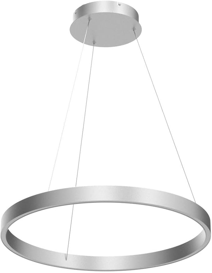 Room Decor Modern LED Chandelier 23.62'' Dimmable 1-Ring Chandelier 76W Circular Pendant Light for Dining Room Kitchen Island Bedroom, 6000K, Silver UL Listed