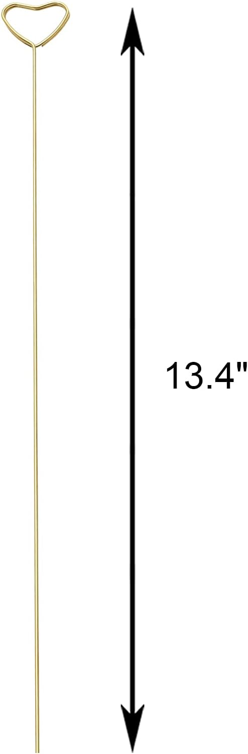 Tinsow 30 Pcs Metal Floral Place Card Holder, 13.4 Inch Heart Shape Flower Picks Clip for Floral Arrangement, Golden Gift Card Holder for Wedding and Party (Hearts)