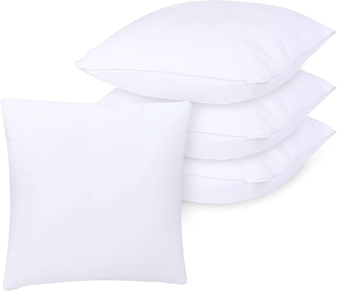 GOLD TEXTILES White Throw Pillows Insert (Pack of 4) Polyester Sham Stuffer Throw Pillow - Lightweight Square Indoor Decorative Pillows - Bed and Cushion Couch Pillows (4, 20 x 20)