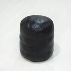 Round Shaped Goat Leather Handmade Eco-Friendly Black Pouf - 16"x16"x16", Plain Solid, Recycled Foam With Fibre Fill Stuffed, Leather Seating PF12
