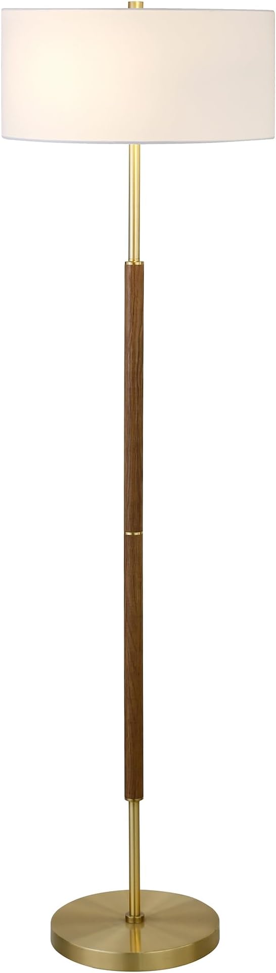 Henn&Hart 2-Light Floor Lamp with Fabric Shade in Rustic Oak/Brass/White, Floor Lamp for Home Office, Bedroom, Living Room