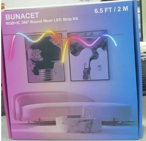 6.5FT 360 Degree Round RGB IC Neon LED Strip Light Kit with Controller & DC 24V Power Supply Flexible IP65 Waterproof 216LEDS/M Silicone Soft Rope lights for Home Decor Kitchen Bedroom Living room