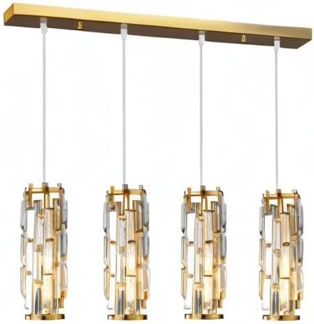 LMQNINE 4 Light Gold Pendant Lighting Modern Pendant Light, Mini Crystal Chandeliers,Adjustable Pendant Light Fixture for Kitchen Island Dinning Room Bedroom(Gold 4-Light)