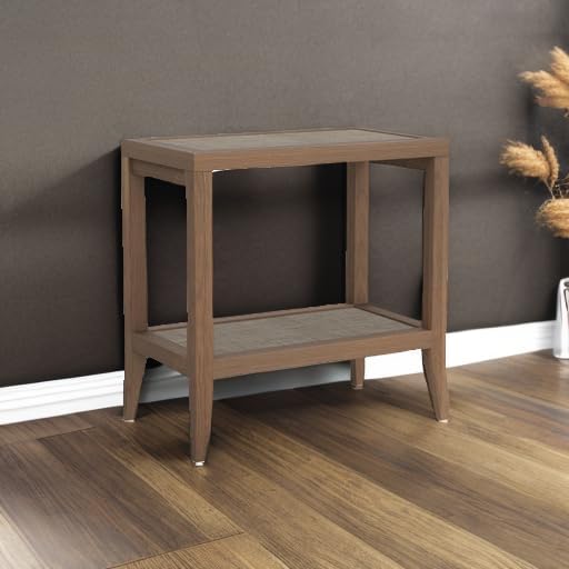 SICOTAS Rattan Nightstands Set of 2 Bedside Table - Boho Narrow End Table Living Room Set of 2 Side Table with Rattan Storage Shelves for Small Space