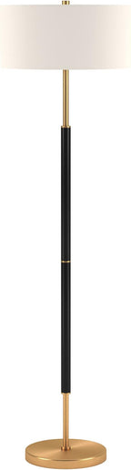 Henn&Hart 2-Light Floor Lamp with Fabric Shade in Matte Black/Brass/White, Floor Lamp for Home Office, Bedroom, Living Room, 61" Tall