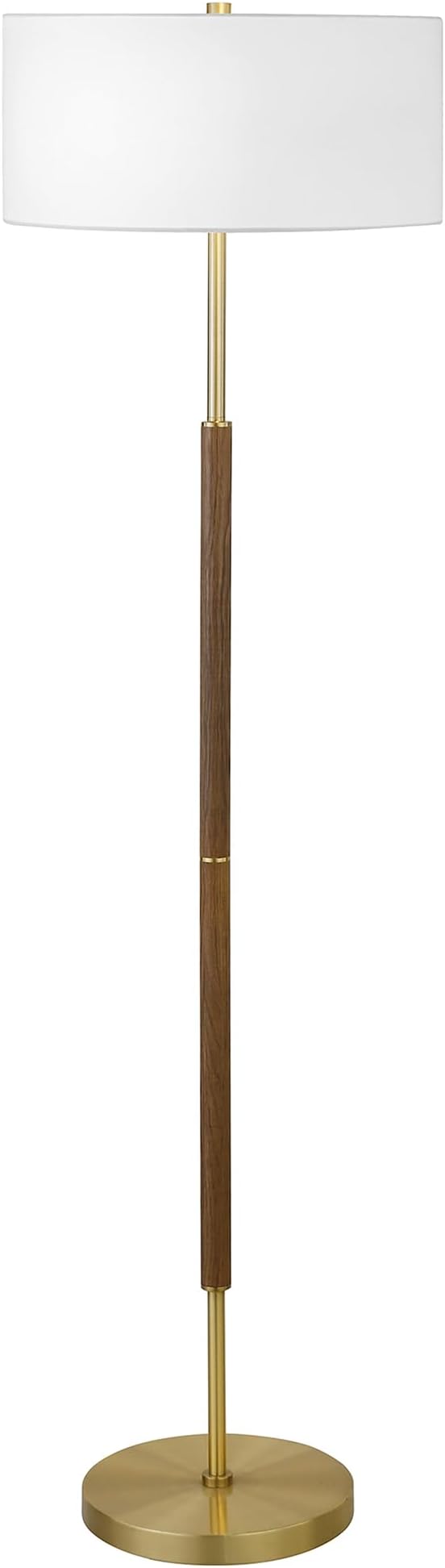 Henn&Hart 2-Light Floor Lamp with Fabric Shade in Rustic Oak/Brass/White, Floor Lamp for Home Office, Bedroom, Living Room
