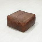 Square Shaped Goat Leather Handmade Eco-Friendly Brown Pouf - 21" x 21" x 12", Plain Solid, Recycled Foam with Fibre Fill Stuffed, Seating Pouf PF12