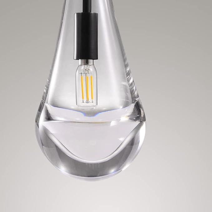 Black Pendant Light Fixtures, Glass Pendant Lights Kitchen Island, Raindrop Pendant Lighting, for Kitchen Island, Bedroom, Bathroom, Including Light Bulbs