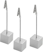 10Pcs Cube Base Memo Clip Holder Stand with Alligator Clip Clasp for Displaying Pictures Number Menu Name Card Holder (Silver)