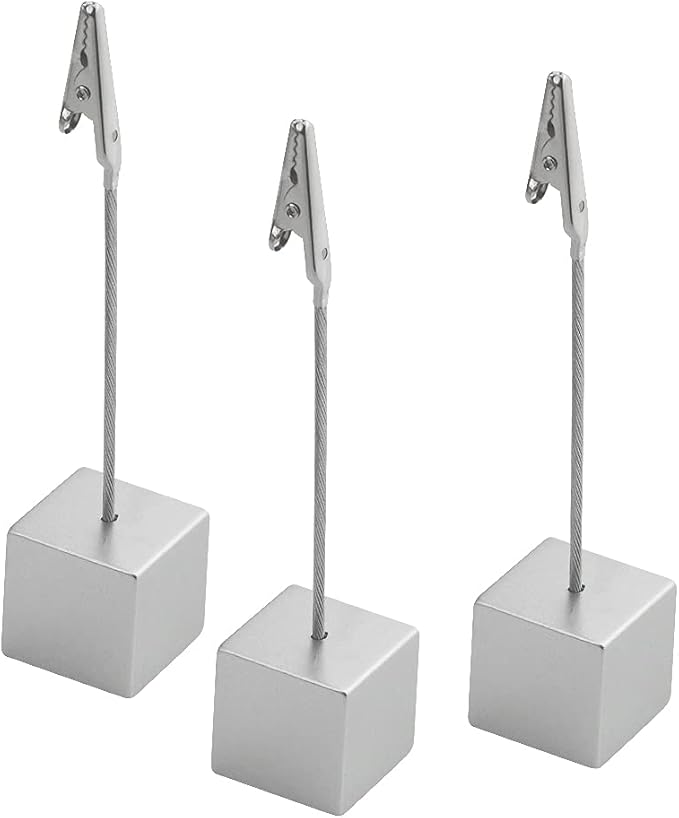 10Pcs Cube Base Memo Clip Holder Stand with Alligator Clip Clasp for Displaying Pictures Number Menu Name Card Holder (Silver)