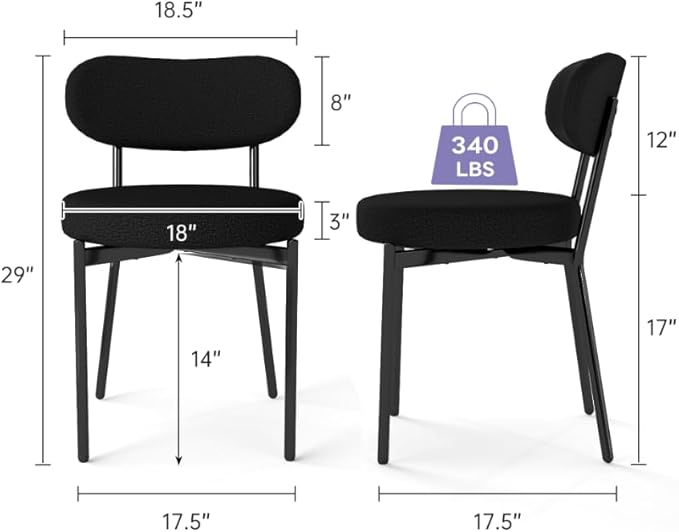 Dining Chairs Set of 4 pcs, Boucle Upholstered Comfortable Seat with Curved Backrest, Mid-Century Modern & Scandinavian Designer Style, Ideal for Dining Room & Kitchen, Black