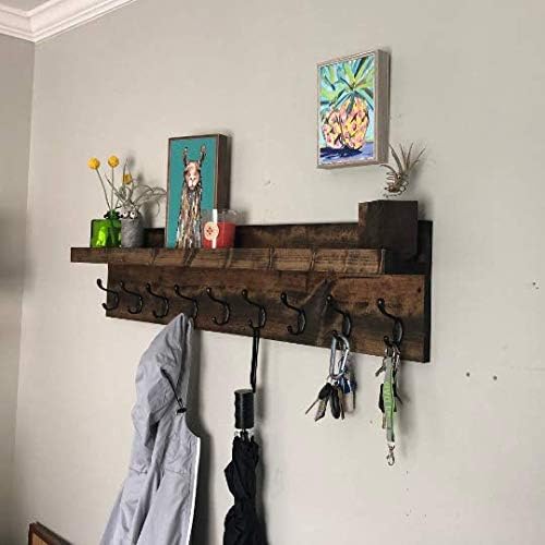 Coat Rack with Shelf Wall Mounted with Storage (Choose Your Length) Towel Rack Entryway Organizer Key Hooks (60" L (10 Hooks))