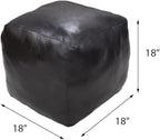 Square Shaped Goat Leather Handmade Eco-Friendly Black Pouf - 18" x 18" x 18", Plain Solid, Recycled Cotton Filled Stuffed Seating PF12