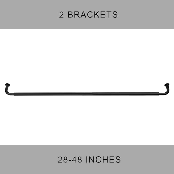 Room Darkening Curtain Rod, Wrap Around Design, Extra-Thick 1-Inch Diameter Single Drapery Rod, Extendable Metal Rod Set for the Blackout Curtains and Sheer (Matte Black, 28-48")