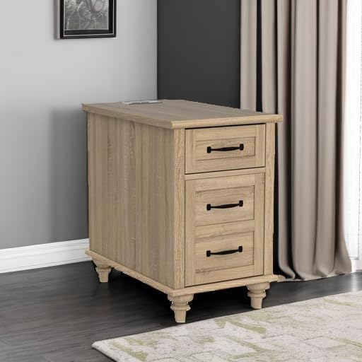 WAMPAT Set of 2 End Tables with Charging Station, Wooden Side Table with Drawer & Storage Cabinet, Farmhouse Nightstands with Power outlets USB Ports for Living Room & Bedroom, Oak