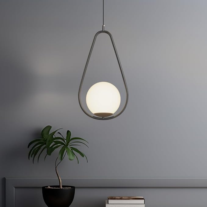 𝗠𝗢𝗗 𝗟𝗜𝗚𝗛𝗧𝗜𝗡𝗚 Jewels & Pearls | Modern Black Pendant Light Fixture, Hanging Globe Pendant Light for Kitchen Island Lighting, Dimmable LED Bulb Included, 1 Pack (Black | Warm White | Droplet)