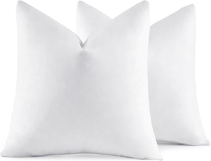 MIULEE 18x18 Pillow Inserts,Set of 2 Down Feather Throw Pillows for Couch Sofa Bed, Decorative Fluffy Throw Pillow Inserts Cotton Fabric,White