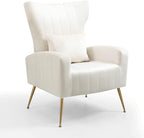X-VOLSPORT Velvet Accent Chair, Mid Century Modern High Back Living Room Chair with Waist Pillow, Upholstered Arm Chair with Metal Gold Legs for Bedroom, Club, White