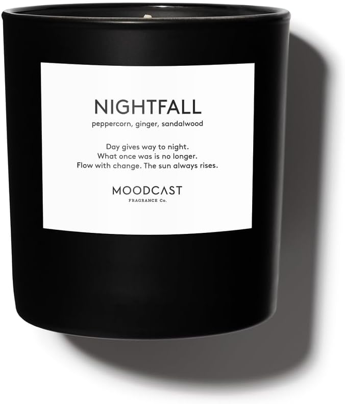 Moodcast Nightfall Scented Candle – Aesthetic Candle for Home, Peppercorn, Ginger & Sandalwood, Clean Coco Wax Blend, Vegan, Paraben-Free, 45-Hour Long Lasting Burn – 8oz