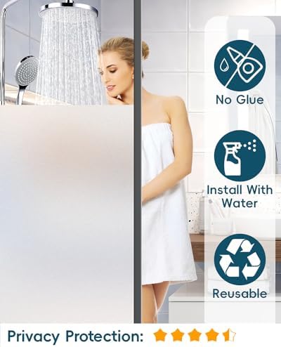 Frosted Glass Window Privacy Film Decorative with Tools, 2 Way Frosting Privacy Film for Glass Door, Static Cling Tint for Home Anti-UV, Covering Clings 23.6" by 77"