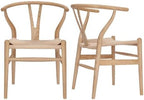 Wishbone Chair Natural Solid Wood Dining Chair/Hans Wegner Y Chair Rattan and Wood Accent Armrest Chairs Set of 2 (Ash Wood + Natural)