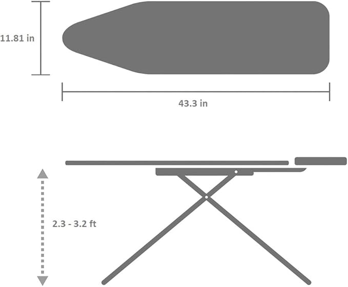Brabantia Size A Compact Small Ironing Board (43x12 in) 7 Height Options, Adjustable Steam Iron Rest Holder (Fresh Breeze) Non-Slip Feet, Anti-Collapse Child Locks