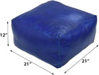 Square Shaped Goat Leather Handmade Eco-Friendly Blue Pouf - 21" x 21" x 12", Plain Solid, Recycled Foam with Fibre Fill Stuffed, Seating Pouf PF12