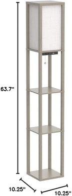 OUTON Floor Lamp with Shelves, LED Shelf Floor Lamp with 1 USB & 1 Type C Ports, 1 AC Outlet, 3 Color Temperature, Storage Display Wood Column Tall Standing Lamp for Living Room, Bedroom Office, Grey
