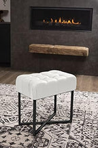 BIRDROCK HOME Rectangular Tufted Foot Stool Ottoman with Soft Padded Cushion - Versatile Vanity Chair for Bedroom, Living Room, Bathroom - Compact Seating for Adults - Cream with Black Metal Legs