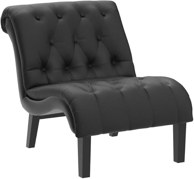 Yongqiang PU Leather Accent Chairs Set of 2 Button Tufted Upholstered Modern Armless Lounge Chair for Bedroom Living Room Chairs Leisure Chair with Wood Legs Black