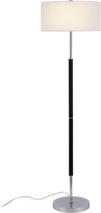 Henn&Hart 2-Light Floor Lamp with Fabric Shade in Matte Black/Polished Nickel/White, Floor Lamp for Home Office, Bedroom, Living Room