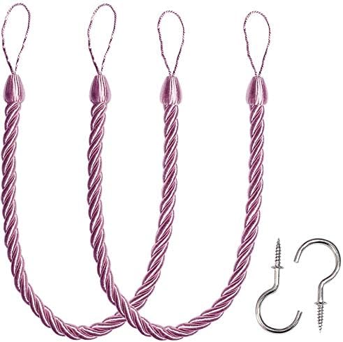 BEL AVENIR Curtain Ropes Tiebacks Tie-Backs, Curtain Handmade Holdbacks with 2 Metal Screw Hooks (Pink, 2pack)
