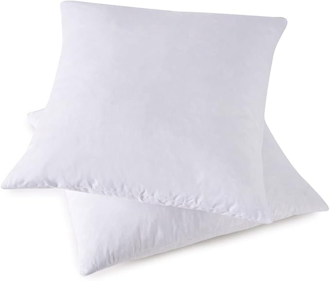 Throw Couch Pillows Inserts, Set of 2 Down Feather Pillows Inserts Bed and Cotton Cover, 18x18 Inches