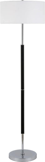 Henn&Hart 2-Light Floor Lamp with Fabric Shade in Matte Black/Polished Nickel/White, Floor Lamp for Home Office, Bedroom, Living Room