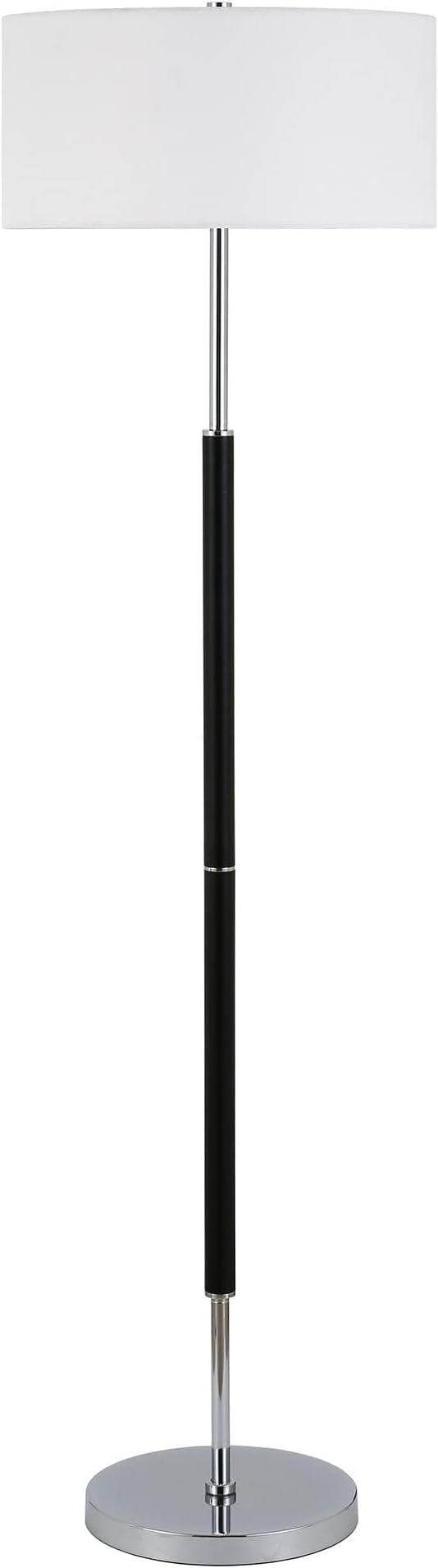 Henn&Hart 2-Light Floor Lamp with Fabric Shade in Matte Black/Polished Nickel/White, Floor Lamp for Home Office, Bedroom, Living Room