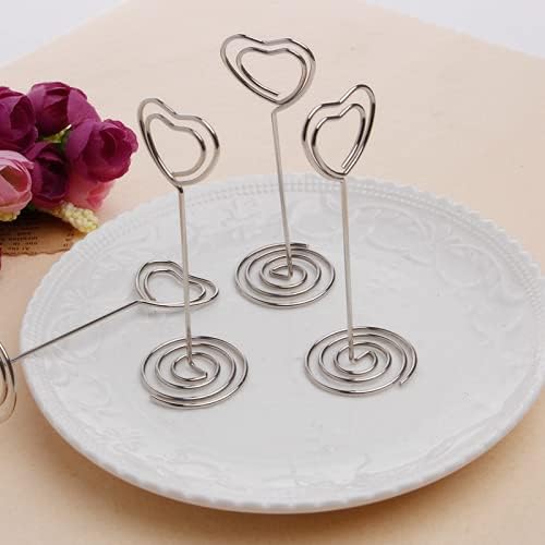 12pcs Table Number Holders Metal, 3.35 inch Place Card Stands for Wedding Centerpieces, Birthday Party - Table Card & Photo Picture Holders (Silver-Heart Shaped)
