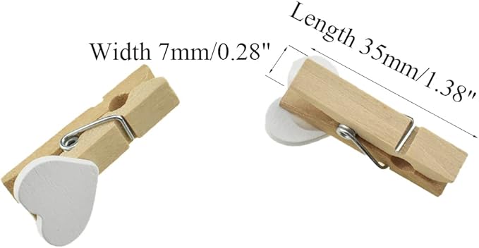 HAHIYO Heart Painted Mini Wooden Clothespin Clip Photo Paper Holders 1.38inch Tight Clamp Not Fray Rope Post Notices Handy Read for Hanging Postcard Wedding White 50PCS