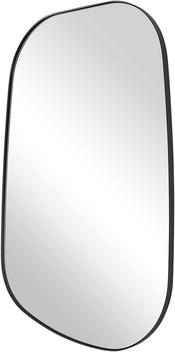 ANDY STAR 22"x30" Black Bathroom Mirror, Irregular Wall Mirror in Stainless Steel Metal Frame, Modern Matte Black Finish with Curved Edge Design, Wall-Mount Vertically or Horizontally