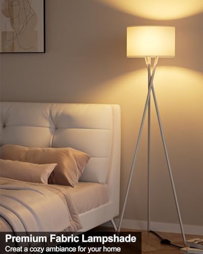 Lightdot White Tripod Floor Lamp, Modern Floor Lamp for Living Room, Standing Lamp with Linen Shade, E26 Bulb Included, 66" Tall Floor Lamp for Bedroom, Home Office