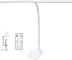 Double Head LED Desk Lamp with Remote Control for Home Office 24W Brightest Computer Desk Light for Workbench Drafting Architect Study Reading with Clamp and Base