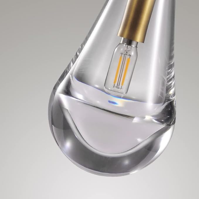 Modern Brass Rod Pendant Light Set of 2, Raindrop Pendant Lights Kitchen Island, Gold Pendant Light, Teardrop Interior pendant light in The Kitchen Island Living Room Bedroom Bathroom, Including Bulb