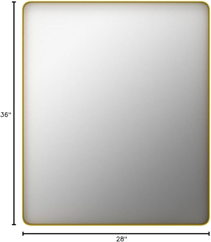 Gold Bathroom Mirror, 28x36 Inch Brushed Gold Metal Frame Mirror for Wall, Rounded Rectangle Bathroom Vanity Mirror, Tempered Glass, Anti-Rust, Horizontal/Vertical
