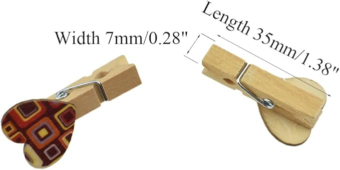 HAHIYO Colorful Painted Mini Wooden Clothespin Clip with Hearts Photo Paper Holders 1.38inch Tight Clamp Not Fray Rope Post Notices Handy Read for Hanging Postcard Wedding 50PCS