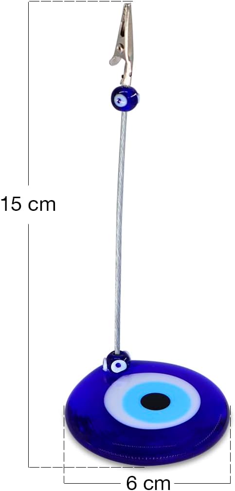 Evil Eye Base Clips Holder with Alligator Clip Clasp Note, Photo, Paper, Memo Holder Stand Charm Decorative Turkish - Greek - Jewish - Christian Christmas Handmade Ornament