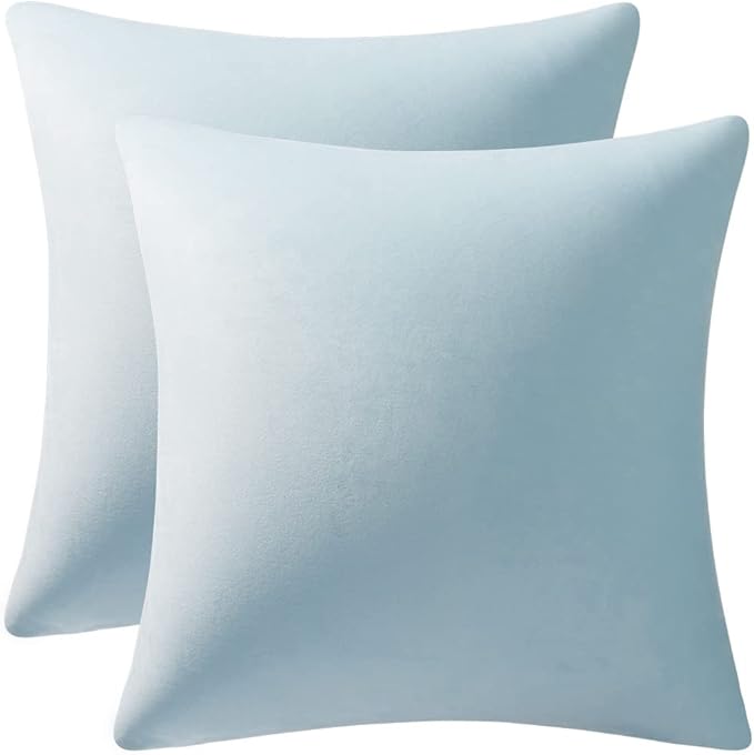 Throw Pillow Cases 22x22 Light-Blue: 2 Pack Cozy Soft Velvet Square Decorative Pillow Covers for Farmhouse Home Decor