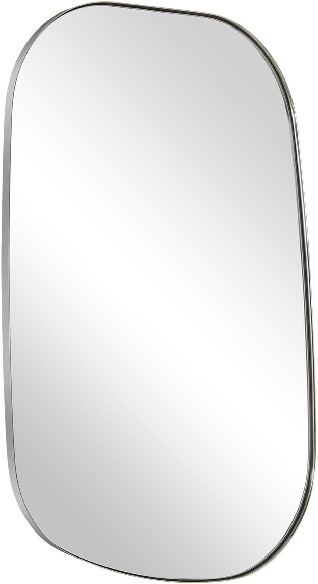 ANDY STAR 22"x30" Chrome Bathroom Mirror, Irregular Wall Mirror in Stainless Steel Metal Frame, Modern Polished Chrome Finish with Curved Edge Design, Wall-Mount Vertically or Horizontally